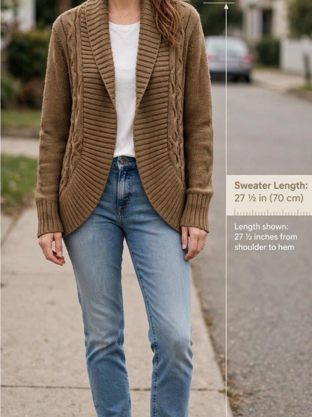 Shawl Collar Cable Knit Cardigan Sweater - Brown